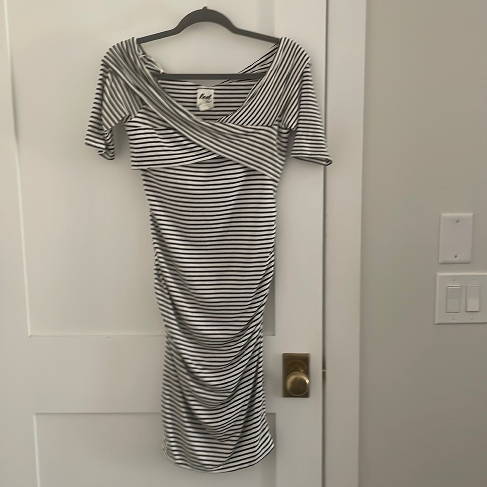 led striped off the shoulder maternity dress